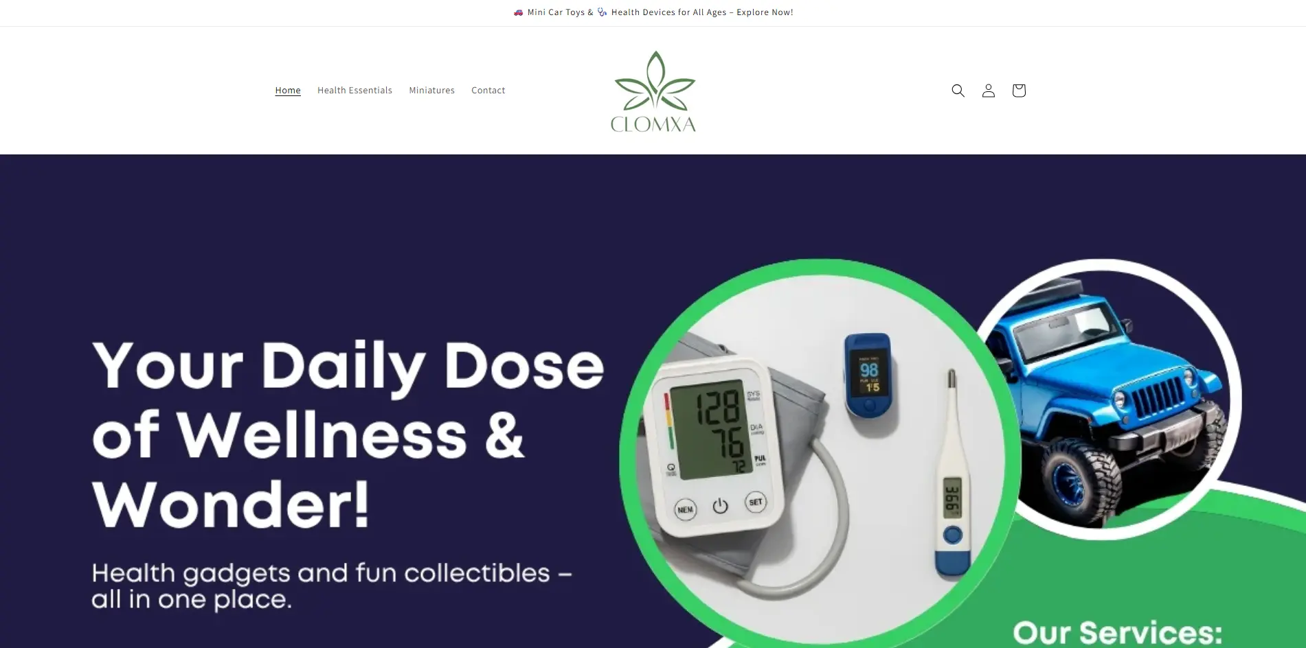 Screenshot of Clomxa Store website designed by Milan Thomas